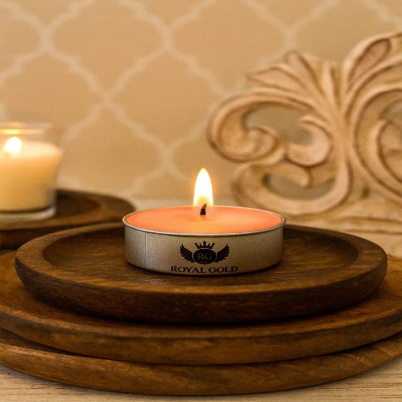 Royal Gold Light Red Round Aluminium Tin Tea Light Candle
