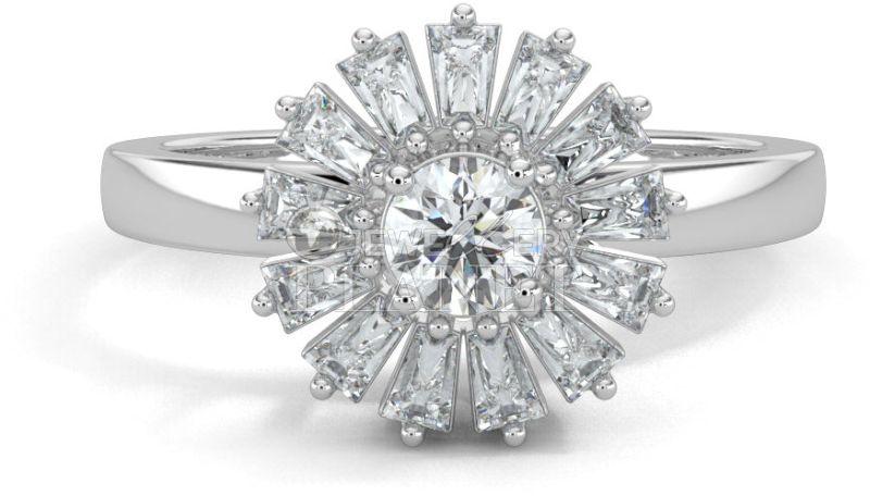 10K White Gold Starburst Halo Diamond Ring