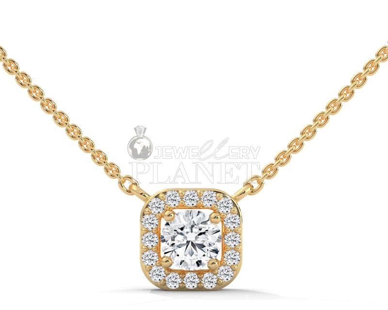 14K Gold Cushion Halo Diamond Pendant