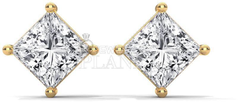 14K Gold Square Diamond Stud Earrings