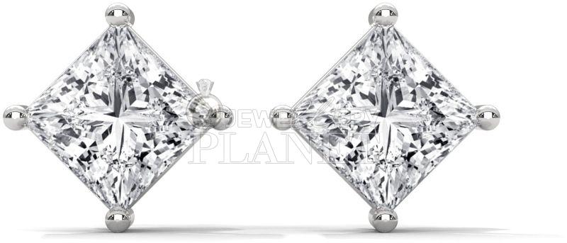 14K White Gold Square Diamond Stud Earrings