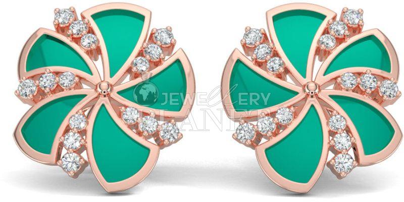 18k rose gold diamond fan shape stud earrings