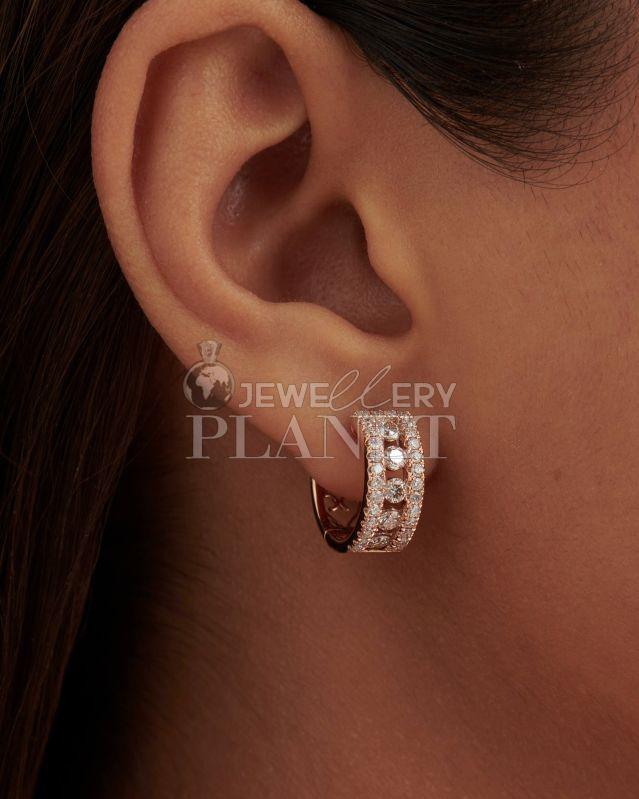 18k Rose Gold Diamond Hoop Earrings