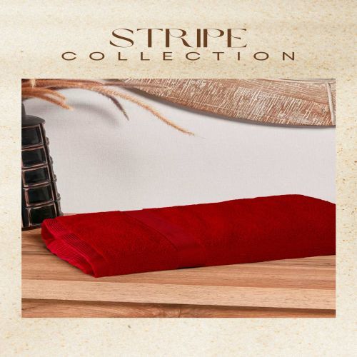 Crimson Red Bordered Bath Towel
