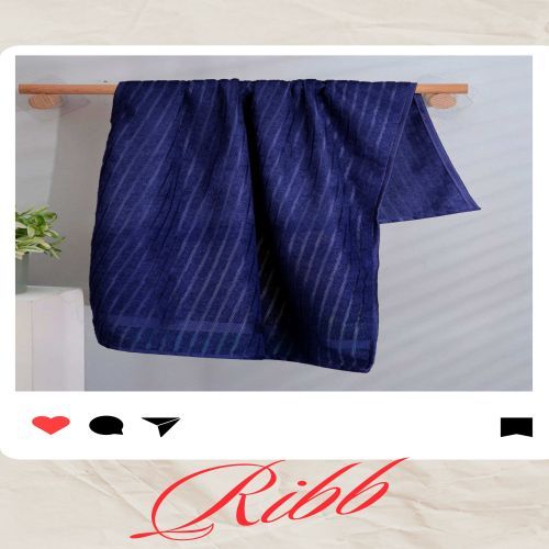 Plush Ribbed Texture Navy Blue Bath Towel