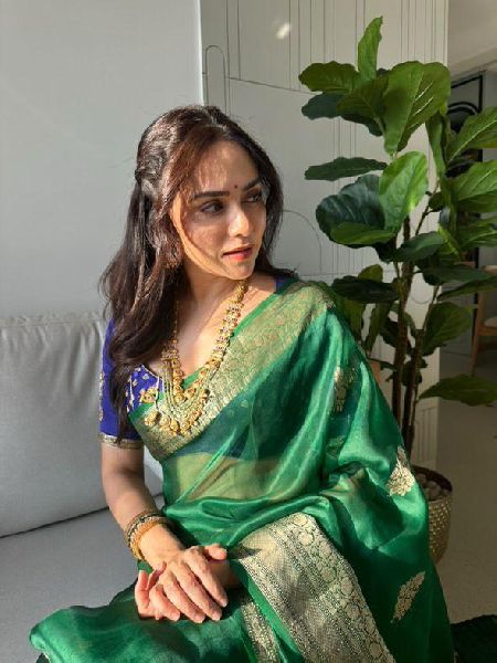 Dark Green Banarasi Handloom Kora Silk Saree