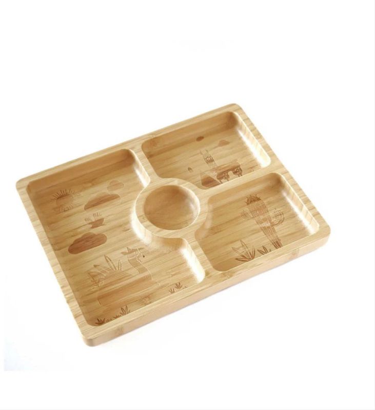 Bamboo Rectangular Multi Compartment Plate