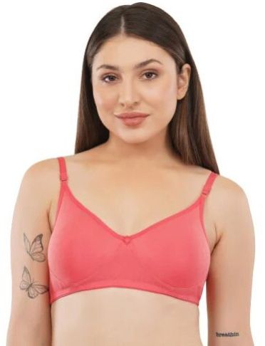 Plain Pink Non Padded Cotton Bra All Sizes, Technics : Machine Made