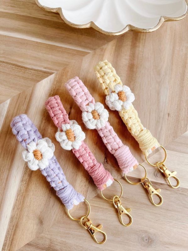 Handmade Macrame Flowers Keychain