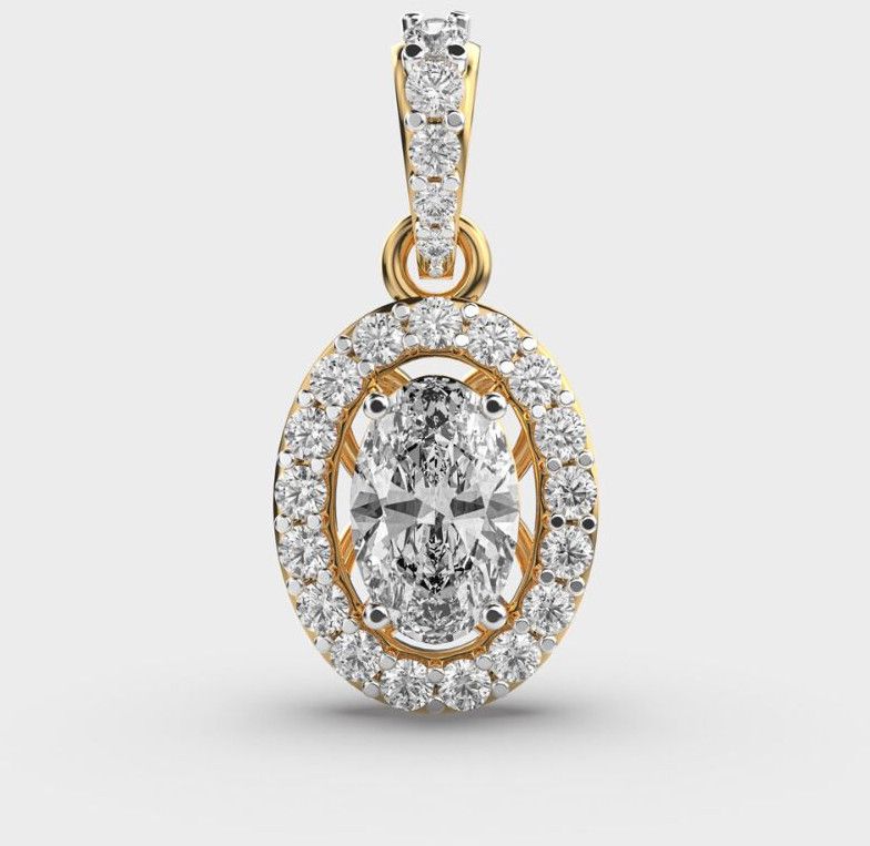2.50 Carat Oval Cut Lab Diamond Halo Pendant 14K Yellow Gold