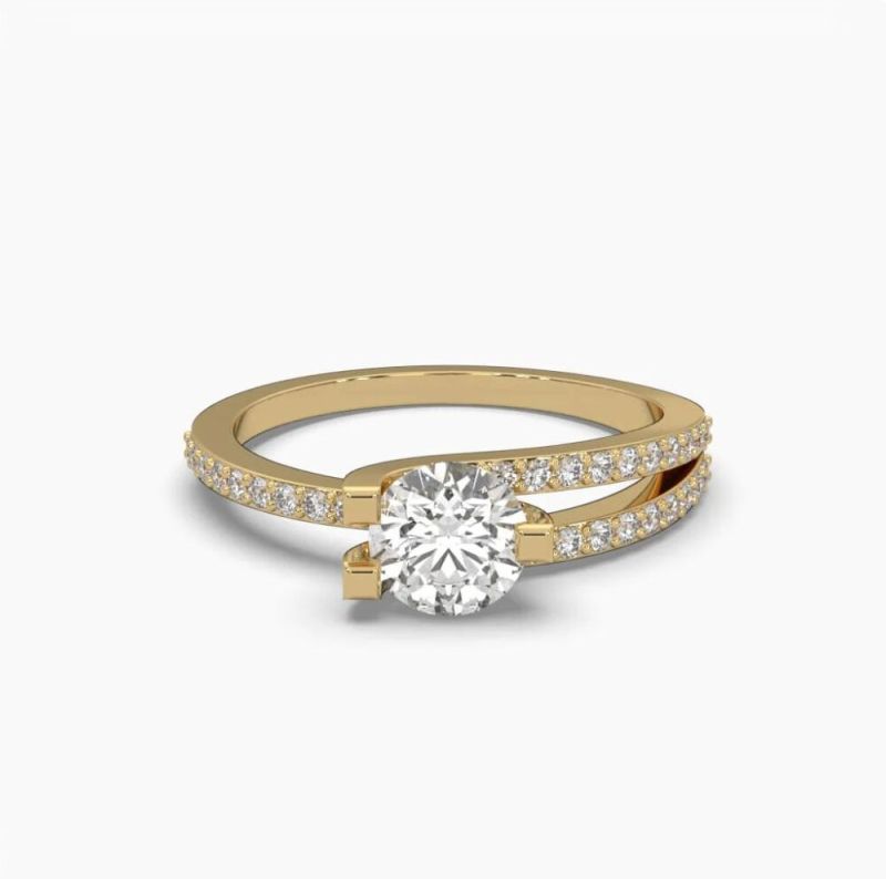 2.50Ct Round Cut Split Shank Engagement Ring 14K Gold Vs Clarity E Color
