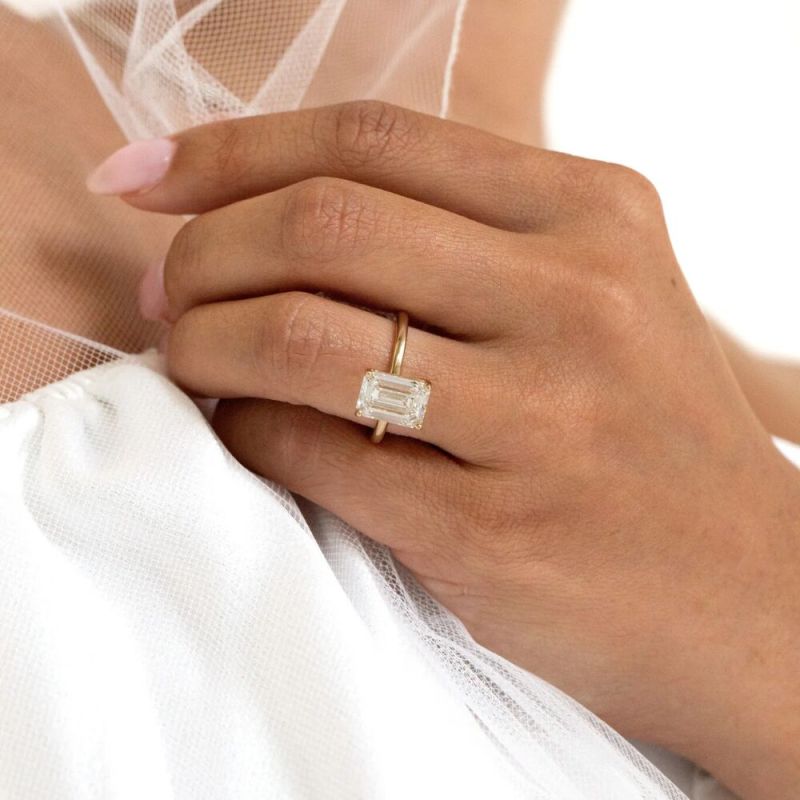 2 Carat Emerald Cut Lab Diamond Solitaire Promise Ring 14K Yellow Gold VS1 Clarity E Color