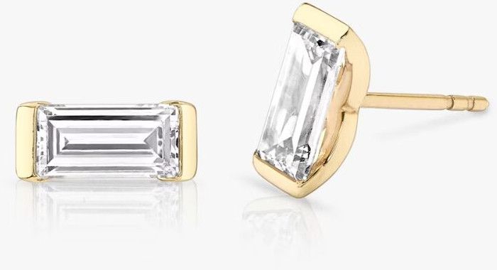 2Ct Baguette Cut Lab Diamond Stud Earring 14K Yellow Gold