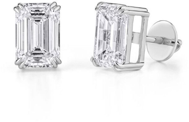 2Ct Emerald Cut Lab Diamond Stud Earring 14K White Gold Vs Clarity F Color