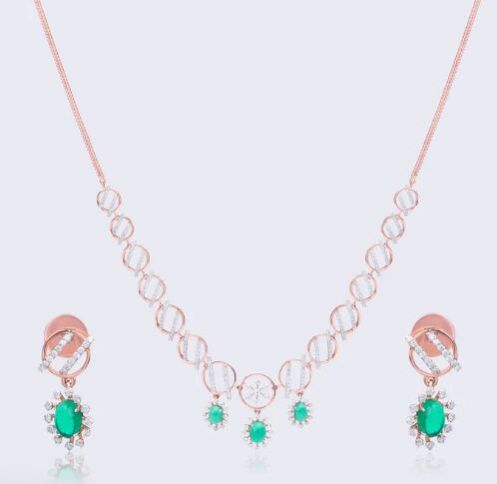 Contemporary Diamond Emerald Necklace Set - Modern Elegance