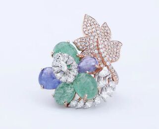 14K Gold Floral Harmony Statement Ring, Color : Blue, Green, White