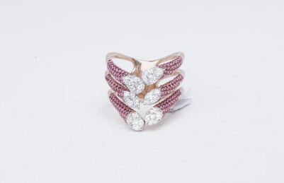 Pink Sapphire Diamond Chevron Modern multi-band Ring