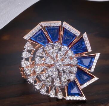 Sapphire Diamond Fan Cluster Ring