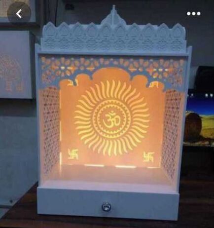 White Corian Acrylic Mandir With Backlight