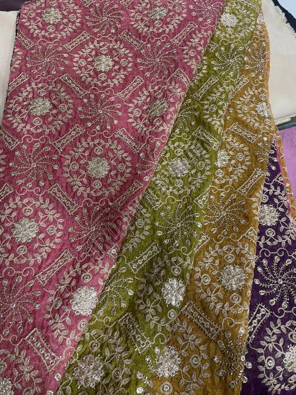 Embroidery & Mirror Work Kanchipuram Dyed Fabric