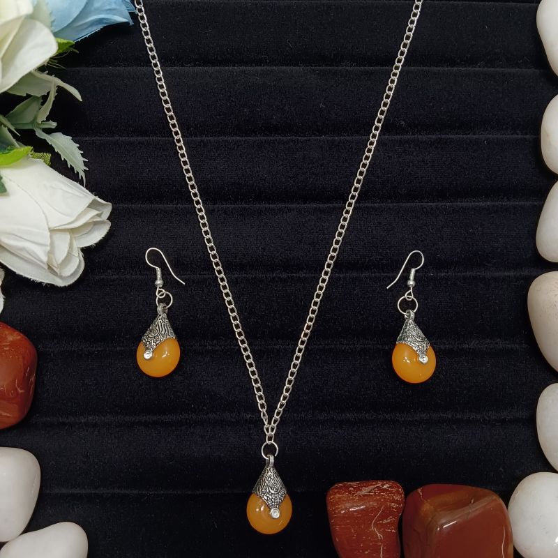 Mustard Yellow Pendant &AMP;AMP; Earring Set