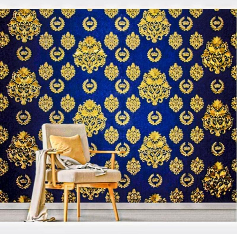 PVC Non Sticker Royal Blue Wallpaper
