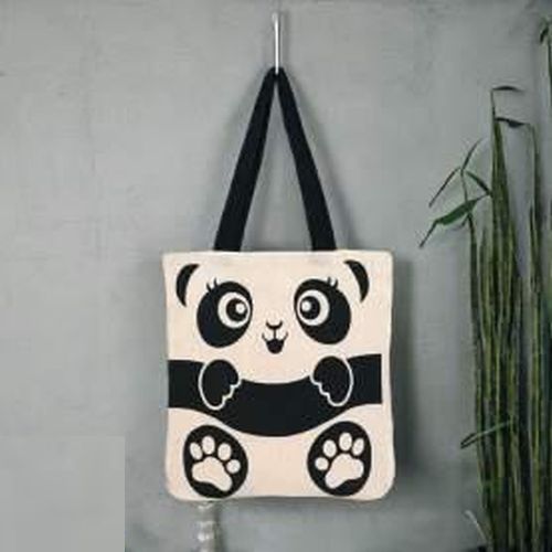 Cute Panda Canvas Tote Bag with Black Straps