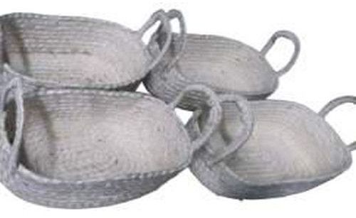 Hand Woven Gray Jute Bowl Basket