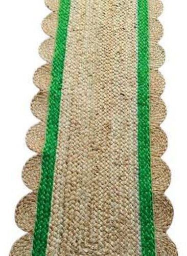 Jute Table Runner with Green Scalloped Border