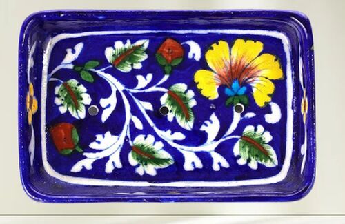 Blue Pottery Rectangular Tray 6.4 Inches, Packaging Type : Box