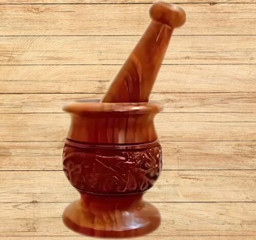 Polished Handmade Crafted Wooden Mortar and Pestle, Color : Brown