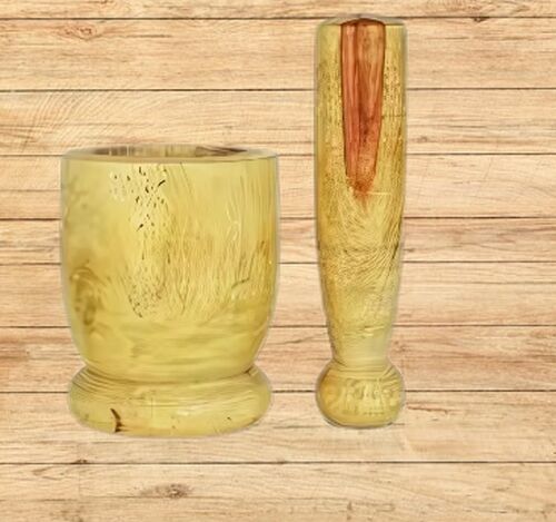 Polished Handmade Wooden Mortar and Pestle, Color : Beige