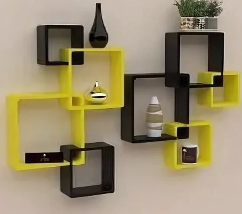Black & Yellow Polished Wooden Intersecting Wall Shelves