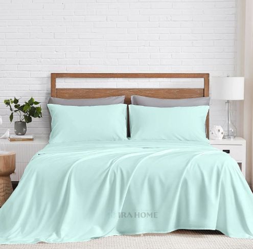 100% Organic Bamboo Aqua Blue Four Piece Bed Sheet Set