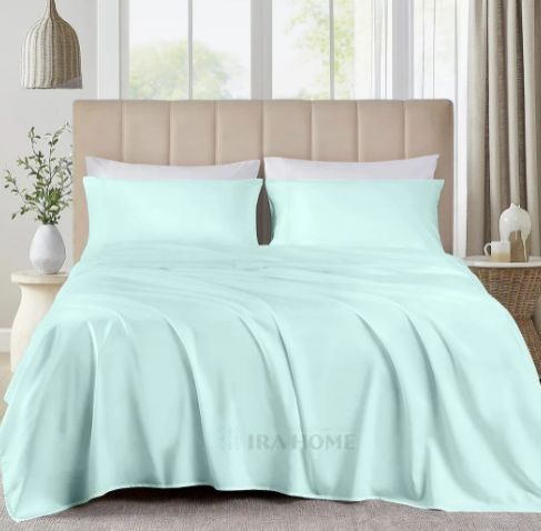 100% Organic Bamboo Aqua Blue Three Piece Bed Sheet Set