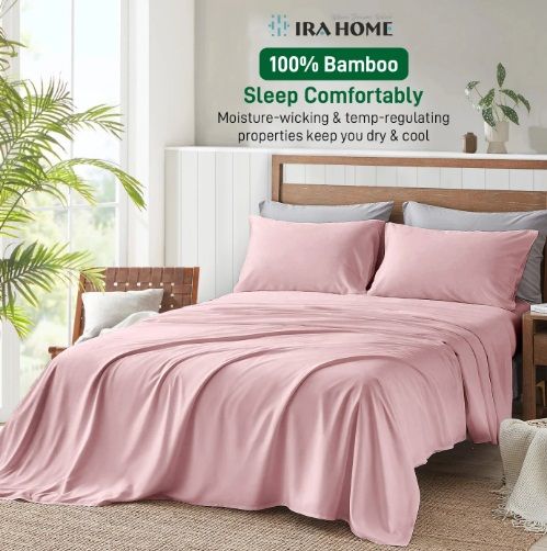 100% Organic Bamboo Rose Pink Four Piece Bed Sheet Set