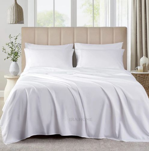 100% Organic Bamboo White Three Piece Bed Sheet Set