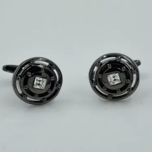 Polished Metal Designer Stone Cufflinks, Color : Black for Blazer