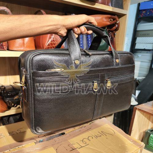 Mens Black Genuine Leather Briefcase and Laptop Bag