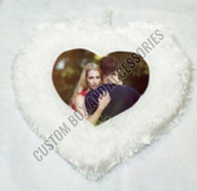 Heart Shape White Fur Photo Printed Sublimation Cushion