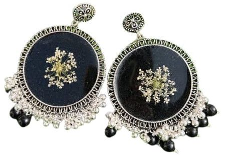 Black Round Resin Jhumka Earrings