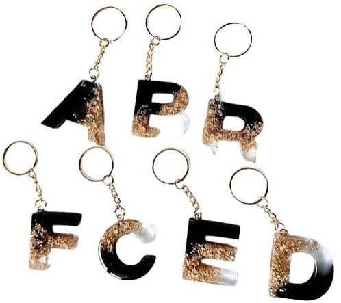 Golden and Black Resin Alphabet Keychain