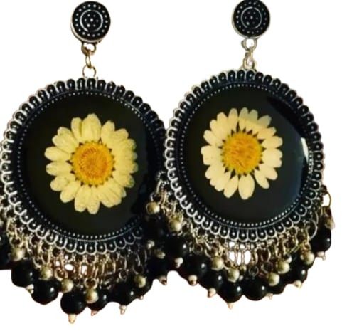 Round Black Resin Jhumka Earrings