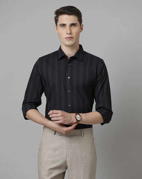 Mens Cotton Blend Black Vertical Stripe Shirt