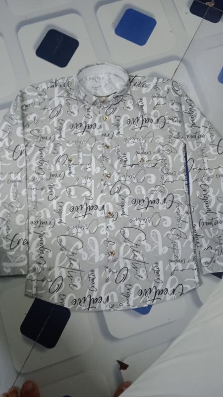 Mens Cotton Blend White Script Print Shirt