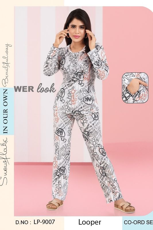 Women Looper Full Sleeves T-shirt Pyjama Set