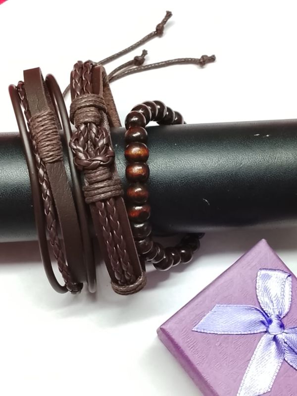 Brown Multi‑layered Leather &AMP;AMP; Bead Bracelet Set