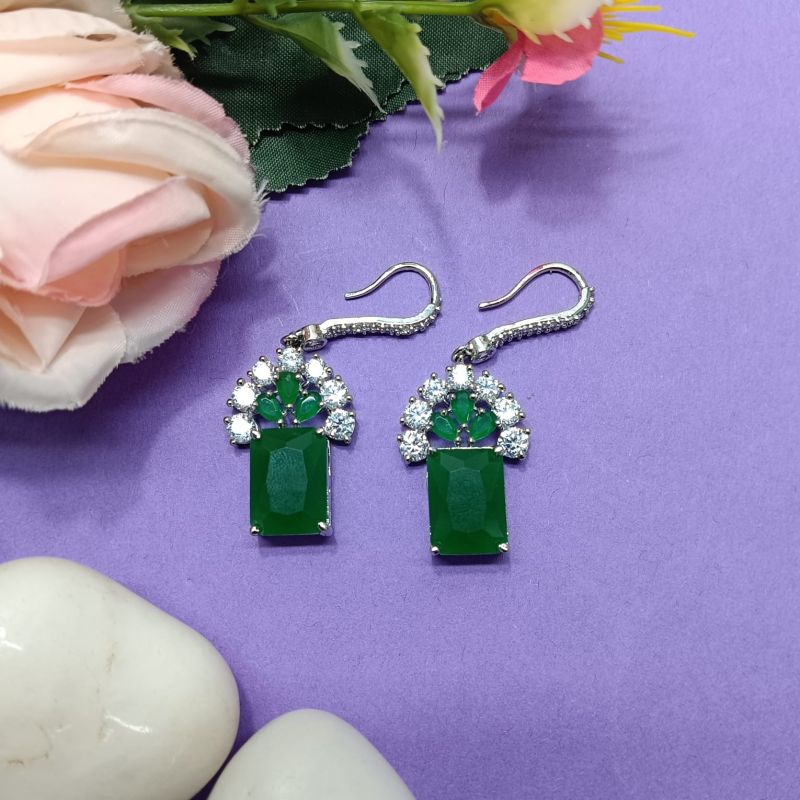 Elegant Green Rectangular Drop Earrings