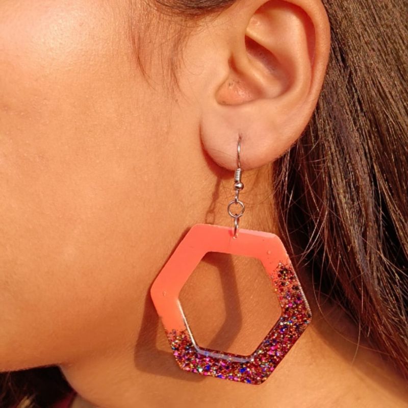Geometric Dangles Resin Earrings