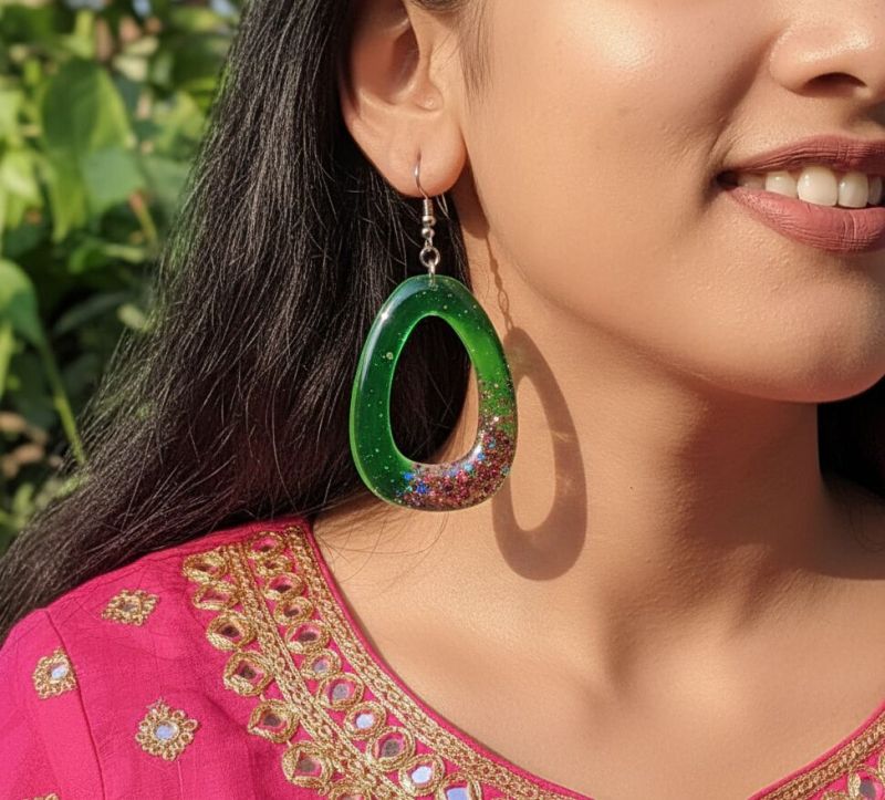Green Resin Teardrop Dangle Earrings